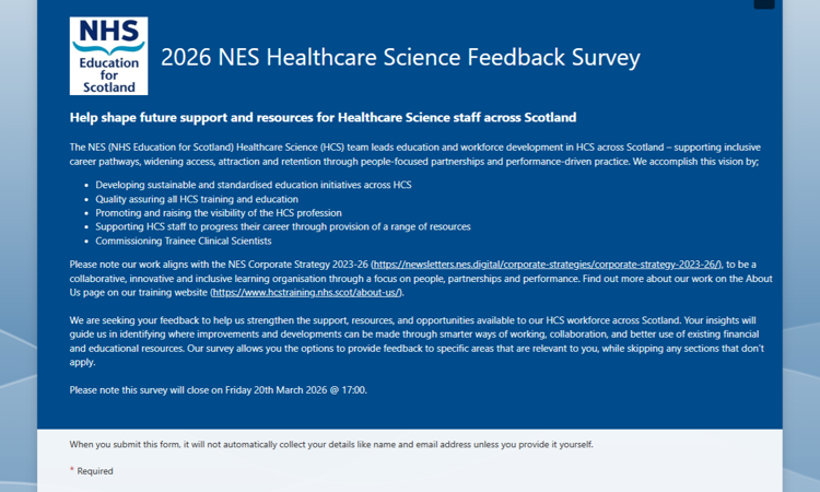 2026 NES Healthcare Science Feedback Survey